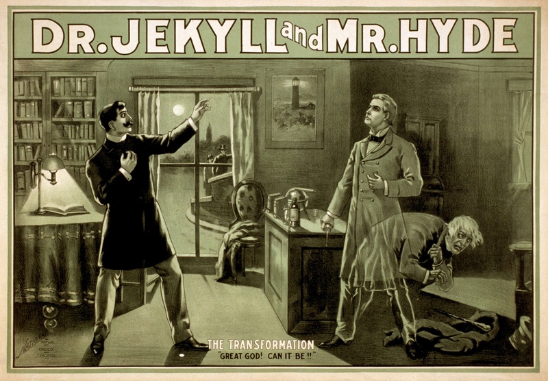 A promotional poster for Robert Louis Stevenson's story The Strange Case of Dr Jekyll and Mr Hyde. The story's portrayal of a split personality has become synonymous with multiple personalities in both lay and scientific literature. A promotional poster for Robert Louis Stevenson's story The Strange Case of Dr Jekyll and Mr Hyde. The story's portrayal of a split personality has become synonymous with multiple personalities in both lay and scientific literature.